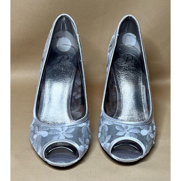 Adrianna Papell Frances Silver Mesh Floral Heels 7 W New - Picture 3 of 7